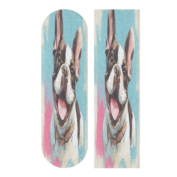 44"x10" PVC Anti-Slip Pad Skateboard Anti-Slip Pad with High-Density Sand Grain Surface Happy Frenchie Pop Portrait