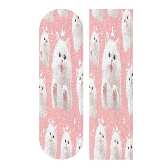 44"x10" PVC Anti-Slip Pad Skateboard Anti-Slip Pad with High-Density Sand Grain Surface Happy White Cat Face