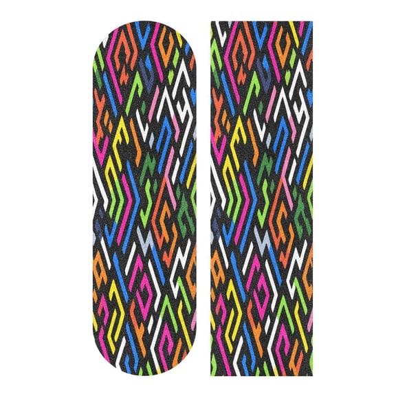 44"x10" PVC Anti-Slip Pad Skateboard Anti-Slip Pad with High-Density Sand Grain Surface Multicolor Geometric Puzzle