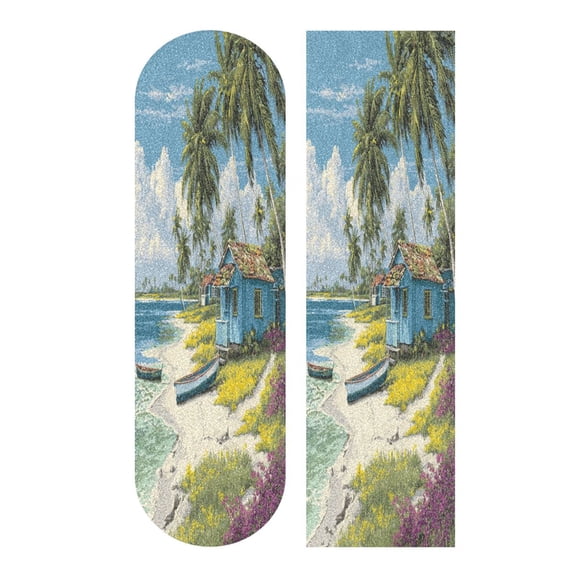 44"x10" PVC Anti-Slip Pad Skateboard Anti-Slip Pad with High-Density Sand Grain Surface Tropical Beach Hut Escape