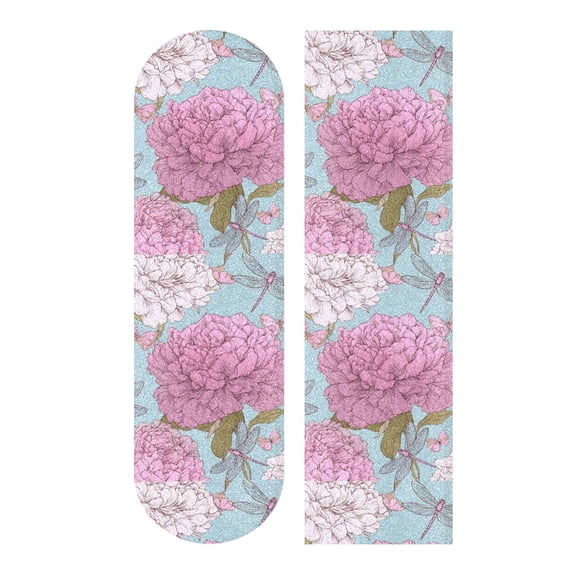 44"x10" Skateboard Grip Tape Protector Sheets Nonslip Protection Griptape Sheet for Outdoor Sports Pink Peony Pattern