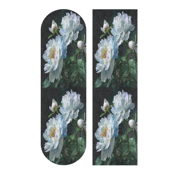 44"x10" Skateboard Grip Tape Protector Sheets Nonslip Protection Griptape Sheet for Outdoor Sports White Peony Flower