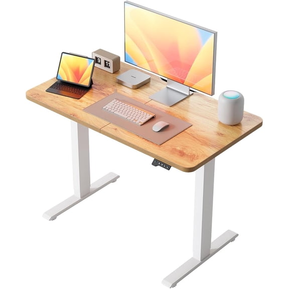 44"x24"Electric Standing Desk, Stand up Height Adjustable Home Office Table, Sit Stand Desk with Splice Board, Light Rustic Brown Top