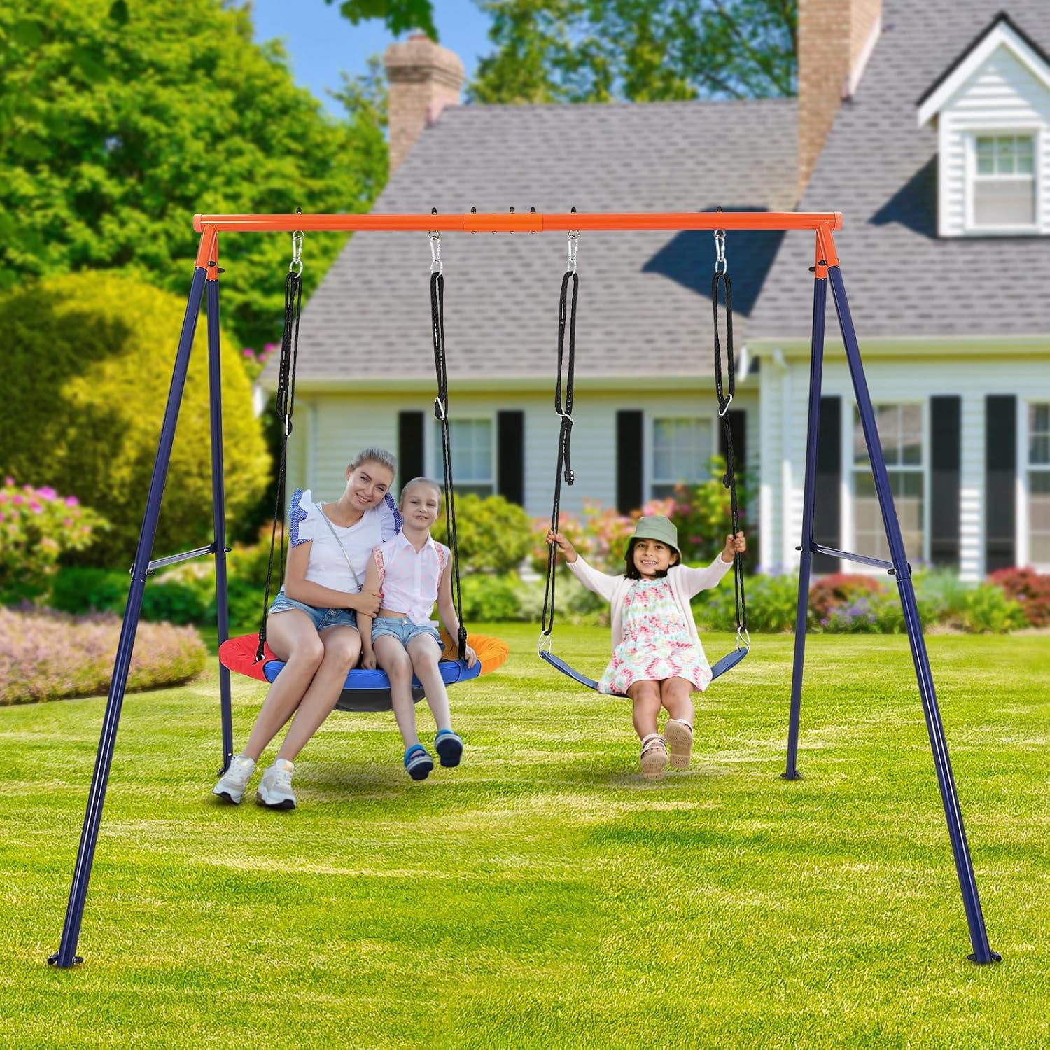 Swing Rope Capacity 440 Lbs Capacity Outdoor Saucer Swing Set, Heavy-Duty Metal A-Frame ...