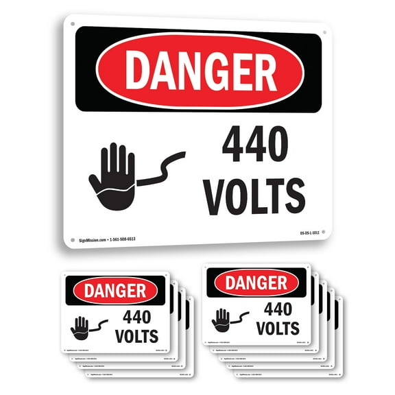 440 Volts OSHA Danger Aluminum Sign 10 Inch x 7 Inch - 10 Pack