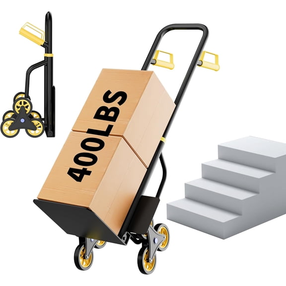 440 lbs 2 In 1 Stair Climbing Hand Truck Folding Dolly Cart with 6 Wheels and Telescoping Handle Yellow