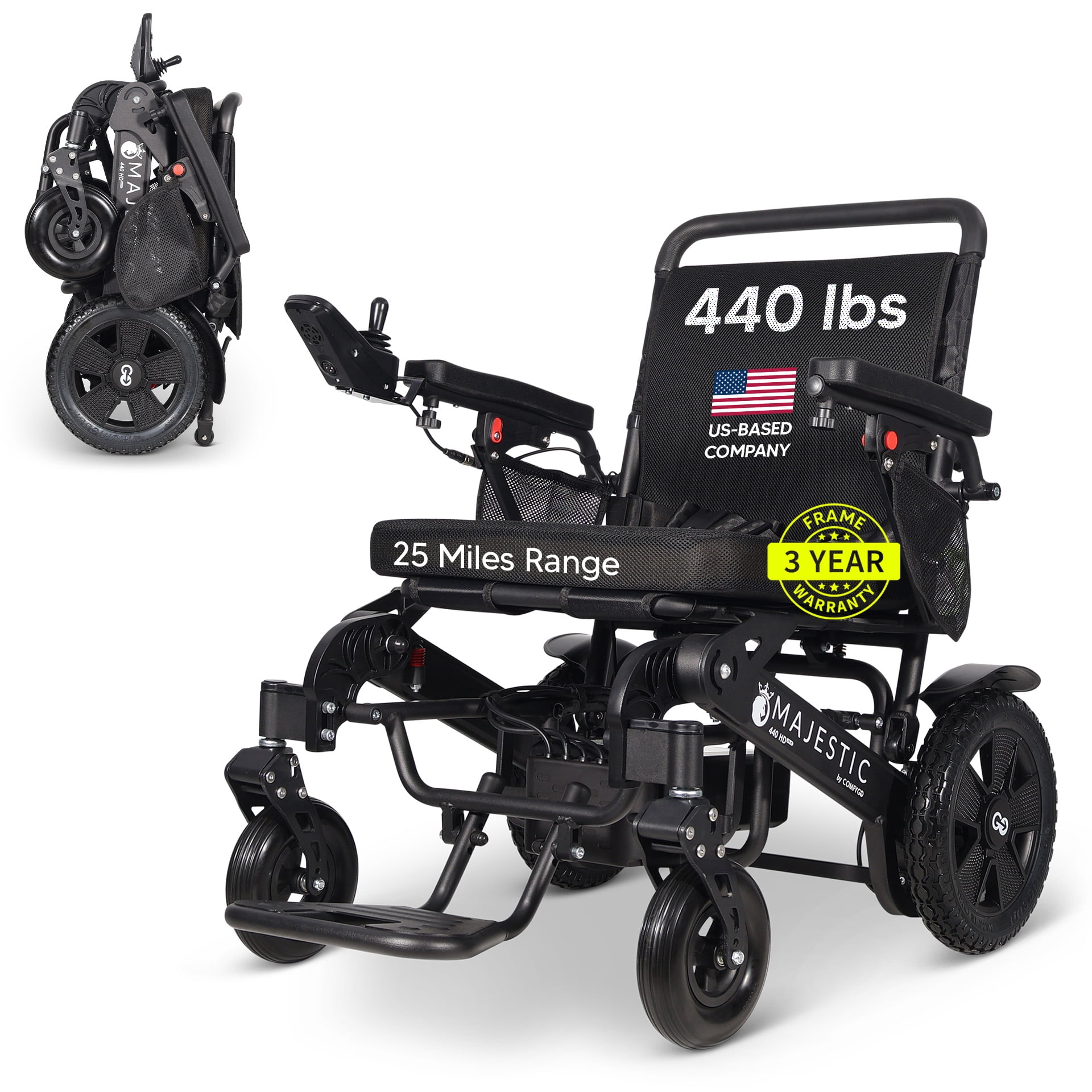 440 lbs Capacity, Up to 25 Miles Battery Range,Electric Wheelchairs for ...