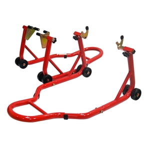 440 lbs Front/Rear Motorcycle Lift Stand Fork & Swingarm Combo Heavy-Duty Steel for Yamaha/Honda/Kawasaki/Suzuki Easy Assembly Casters Red