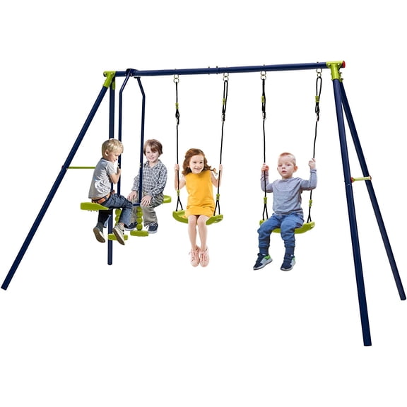 440 lbs Swing Set for Backyard, 2-in-1 Heavy Duty Extra Large Metal Swing Frame with 2 Swings, Glider, Adjustable Hanging Ropes, Outdoor Playground Play Equipment, Swing Stand for Kids