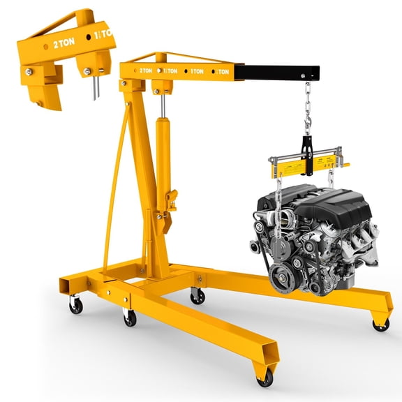 4400 LBS Heavy Duty Engine Hoist 2 Ton Cherry Picker Engine Lift, 6 Swivel Casters 4 Position Boom, with Leveler, Boat Motors, Automotive Repair,Yellow