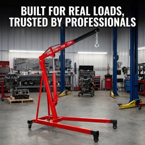 4400 LBS Heavy Duty Engine Hoist  Cherry Picker, Red 2.5mm Reinforced, 6 Swivel Casters 4 Position Boom, 2 Ton Engine Hoist with Leveler, Boat Motors, Automotive Repair