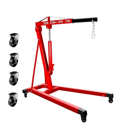 4400 LBS Hydraulic Engine Hoist Heavy Duty Steel Shop Crane 4-Position Adjustable Boom with 360° Swivel Wheels for Automotive Engine Repair and Garage Lifting Work