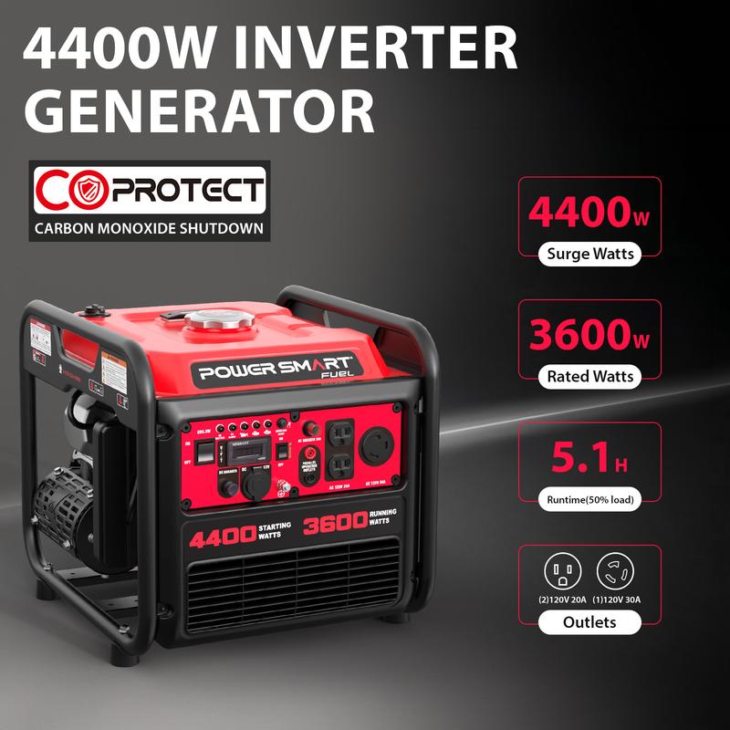 4400-Watt RV Ready Open Frame Inverter Generator for Home Use, EPA Compliant, ,Pure Sine Wave, LED Indicators, Home Backup, Gasoline Powered, RV Compatible, Emergency Use Camping, ,Easy to start