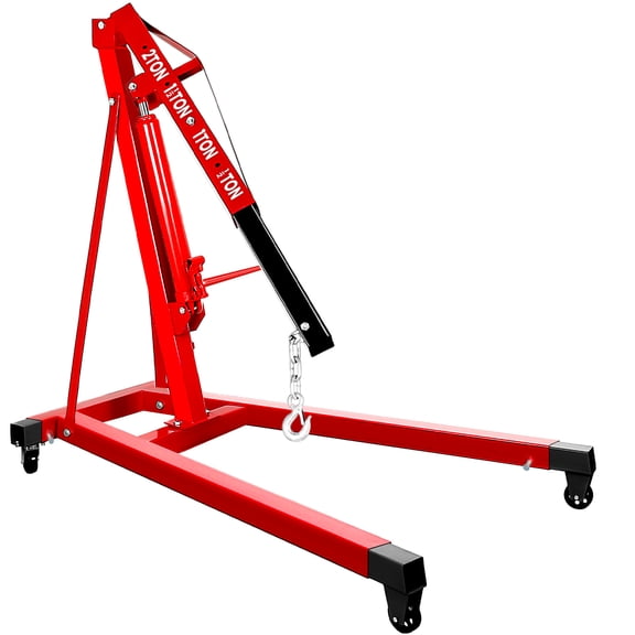 4400 lbs Portable Cherry Picker Hydraulic Shop Crane 2 Ton with Adjustable Boom, Red, Outriggers, Hydraulic Engine Hoist Crane Workshop Crane Lifting for Workshops Garage Warehouse