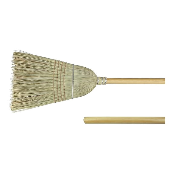 44008 Corn Fiber Heavy-Duty Wire Banded Warehouse Broom with Wood Handle, 1-1/2" Head Width, 57" Overall Length, Tan