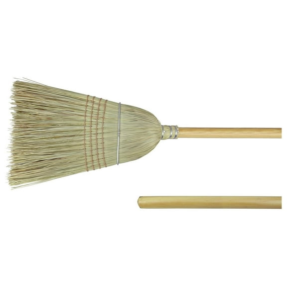 44008 Corn Fiber Heavy-Duty Wire Banded Warehouse Broom with Wood Handle, 1-1/2" Head Width, 57" Overall Length, Tan