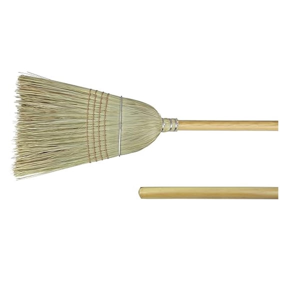 44008 Corn Fiber Heavy-Duty Wire Banded Warehouse Broom with Wood Handle, 1-1/2" Head Width, 57" Overall Length, Tan