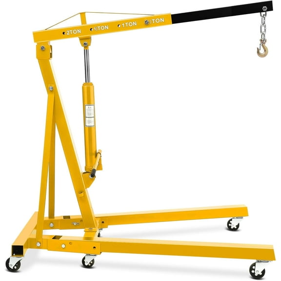 4400LBS Engine Hoist, Folding Hydraulic Hoists Cherry Picker, Heavy Duty Engine Crane Lifter for Vehicle Repairs and Workshops, Yellow