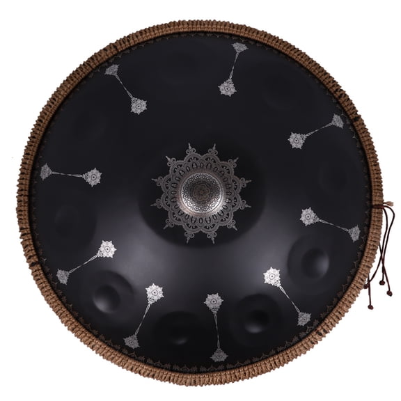 440HZ Steel Tongue Drum D Minor 10 Notes Handpan Drum Black with Mandala Pattern