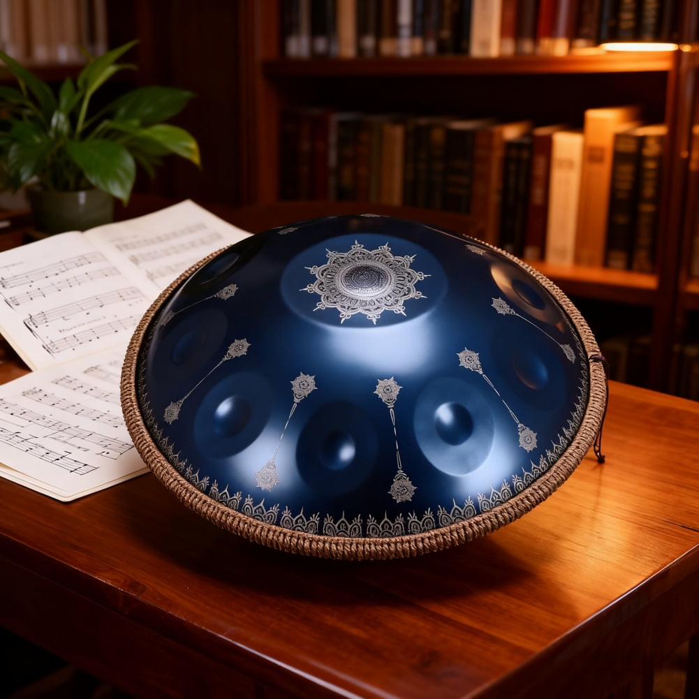 440HZ Steel Tongue Drum D Minor 10 Notes Handpan Drum Blue with Mandala Pattern