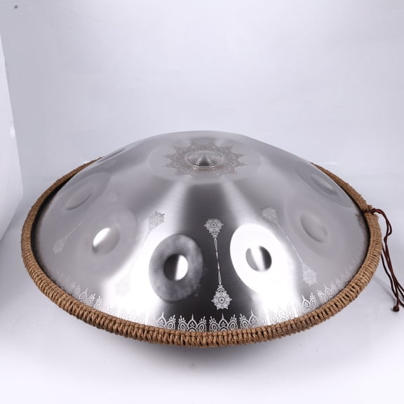 440HZ Steel Tongue Drum D Minor 10 Notes Handpan Drum Silver with Mandala Pattern