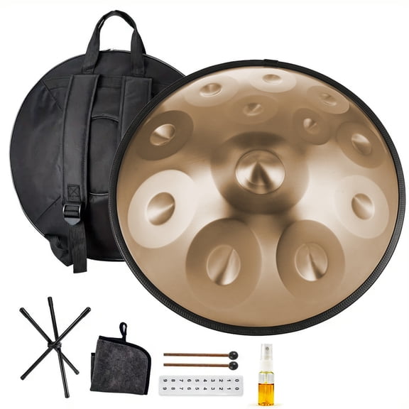 440Hz Steel Tongue Drum Percussion Instrument Gold Handpan Drum in D Minor 12 Notes :  Easy for Beginners, Unique Tone - Ideal for Home Creation, Outdoor Performance, Music Enthusiasts