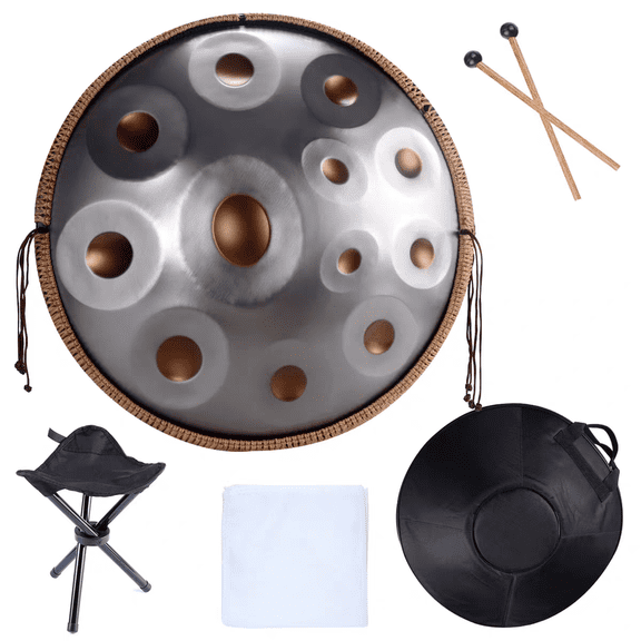 440Hz Steel Tongue Drum Percussion Instrument Golden Eye Handpan Drum in D Minor 12 Notes : Easy for Beginners, Unique Tone - Ideal for Home Creation, Outdoor Performance, Music Enthusiasts