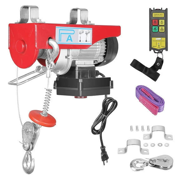 440LBS Electric Hoist, Automatic Lift Electric Cable Hoist with Wireless Remote Control with 12m Rope, 110V Attic Hoist 39 ft Lifting Height for Goods Lifting, Factory, Warehouses