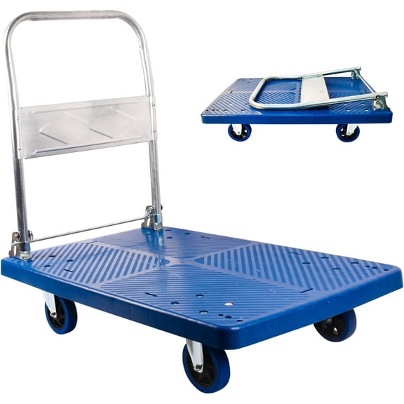 440LBS Foldable Heavy Duty Moving Hand Push Cart Dolly Flatbed Platform Truck with Wheels for Loading Storage Home Warehouse Garage Logistics Express