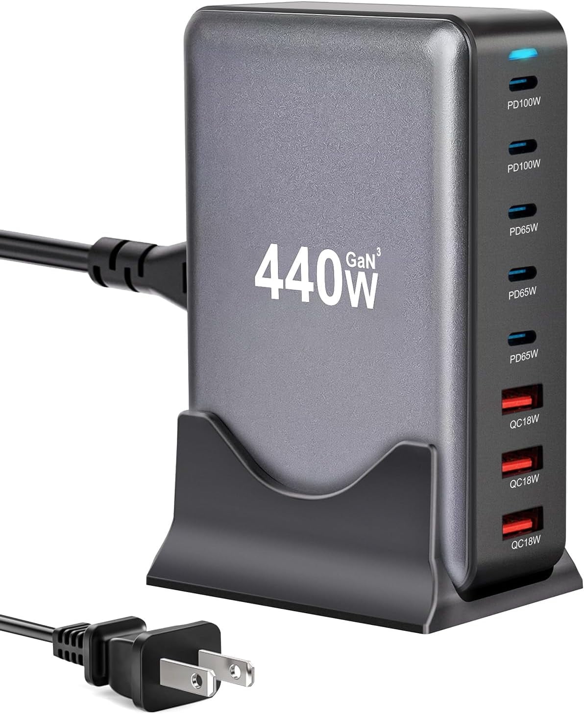 440W Fast USB C Charger GAN Charger Block 8 Port Charging Station HUB Brick Dual PD PPS 100W Laptop Charger Compatible with DELL HP MacBook Pro/Air/All iPad iPhone 16/15/14/13/Pro Max/Galaxy Note