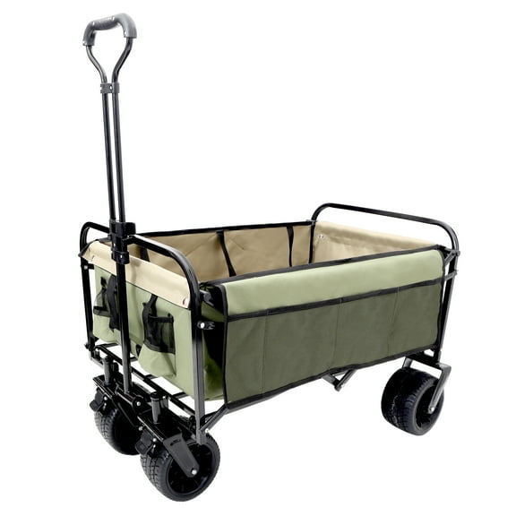 440lbs Collapsible Foldable Wagon Cart with Strapping System ,Beach Wagon Utility Cart Utility Wagon Grocery Cart for Camping Shopping Sports Gardening Fishing Supports 3PCS Plastic Liner Pag Green