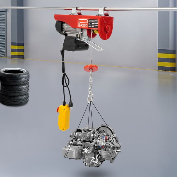 440lbs Electric Hoist with Remote Control, 110V Electric Winch 480W Pure Copper Motor Overhead Crane Lift with Wireless Remote and Emergency Stop, Heavy Duty Steel Wire Rope Hoist