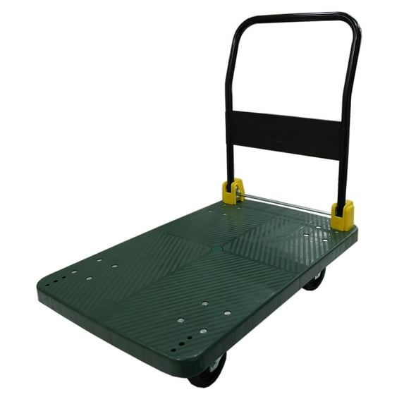 440lbs Platform Cart, Modern Foldable Cart with 360° Swivel Wheels, Thickened Steel Armrest, Push Hand Cart for Express Transportation, House Moving, Warehouse Handing, Green