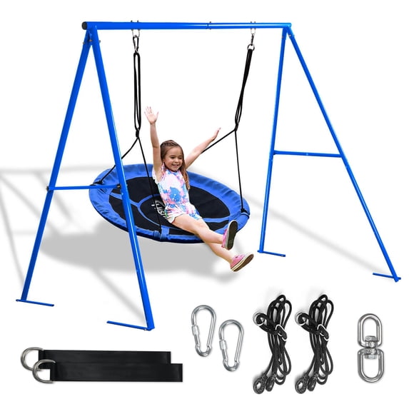 440lbs Swing Set-43" Saucer Tree Swing&71" High A Frame Swing Stand Heavy Duty,All Weather Resistance,Durable&Sturdy Textiline &Powder-Coated Tubes,Suit Kids Backyard Outdoor