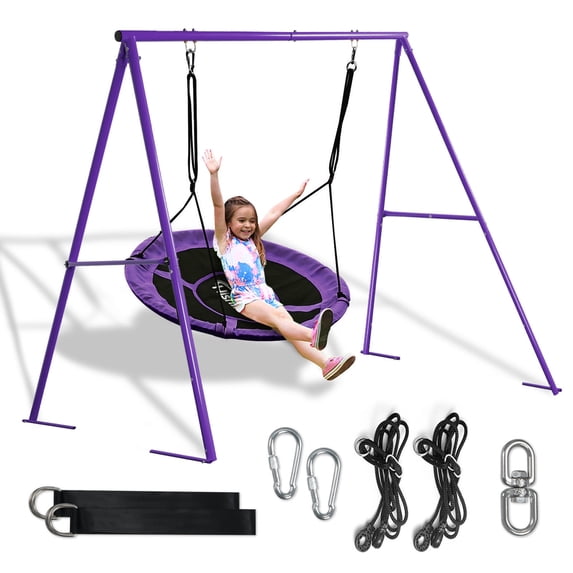 440lbs Swing Set-43" Saucer Tree Swing&71" High A Frame Swing Stand Heavy Duty,All Weather Resistance,Durable&Sturdy Textiline &Powder-Coated Tubes,Suit Kids Backyard Outdoor
