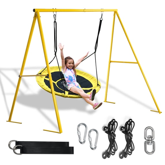 440lbs Swing Set-43" Saucer Tree Swing&71" High A Frame Swing Stand Heavy Duty,All Weather Resistance,Durable&Sturdy Textiline &Powder-Coated Tubes,Suit Kids Backyard Outdoor