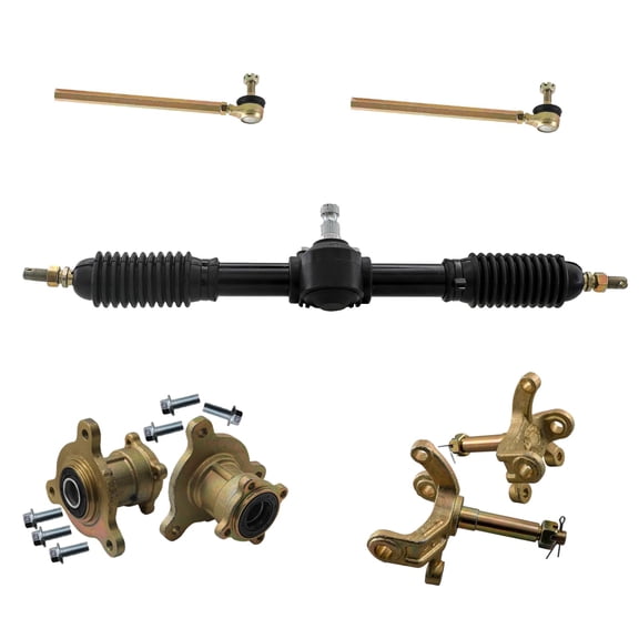 440mm Power Steering Gear Shaft Rack Pinion, Adjustable Steering Rack Assembly with Front Steering Knuckle & 3 Stud Wheel Hub & Tie Rod, for DIY Go Kart ATV UTV Quad 4 Wheelers Buggy Drift Trike