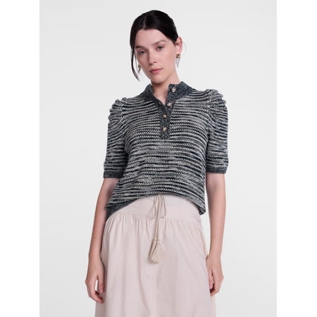 Scenario Women's and Women's Plus Henley Sweater with Puff Sleeves, Lightweight, Sizes XS-4X