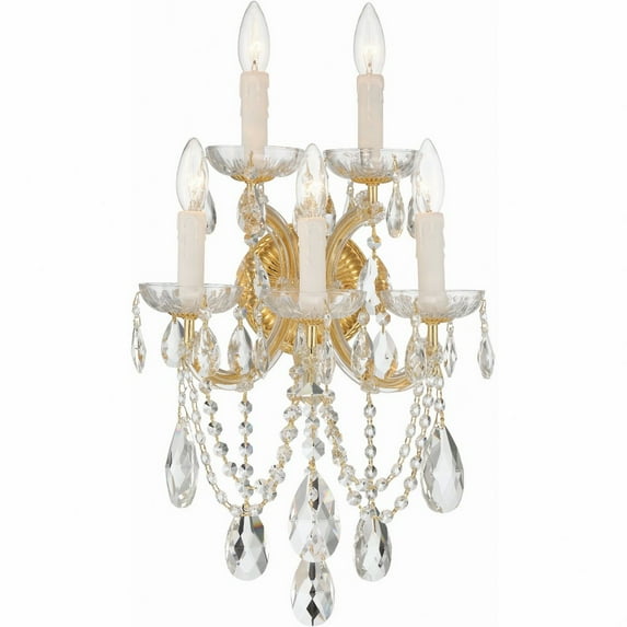 4425-GD-CL-MWP-Crystorama Lighting-Maria Theresa - Five Light Wall Sconce in Classic Style - 13.5 Inches Wide by 24 Inches High-Gold Finish-Hand Cut