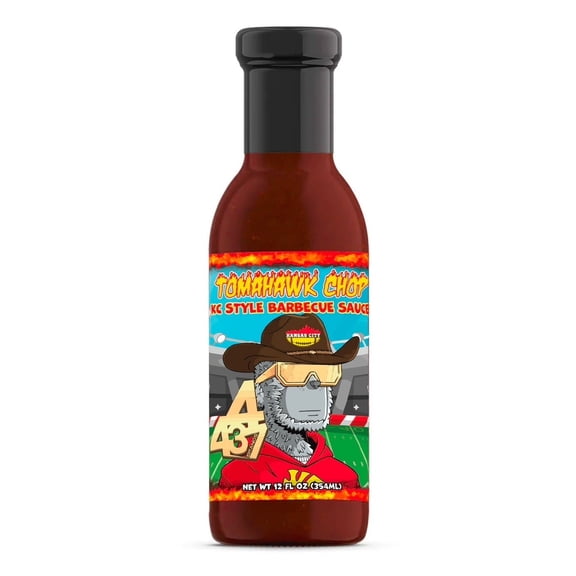 4437 Brands Tomahawk Chop Kansas City Barbecue Sauce, BBQ, Vinegar, Sweet, Hot, Glass Bottle, 1 Count
