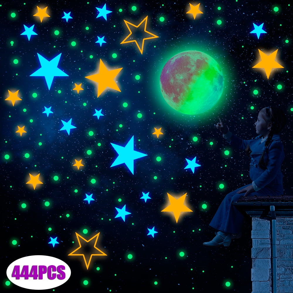 444Pcs Glow in The Dark Stars Stickers and 1Pc Glowing Colorful Moon ...