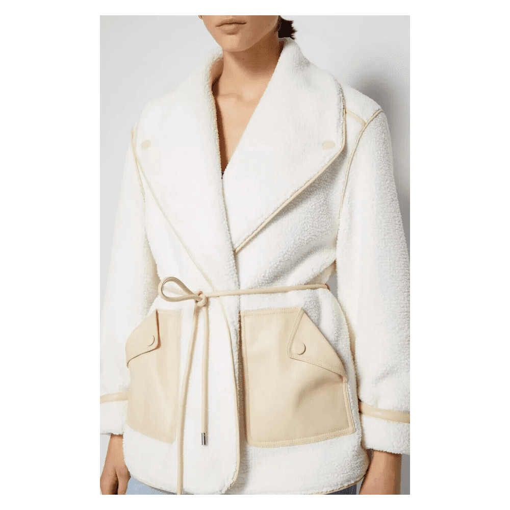 $445 Jonathan Simkhai Standard, Kimia Fleece Wrap Jacket, Ivory, M