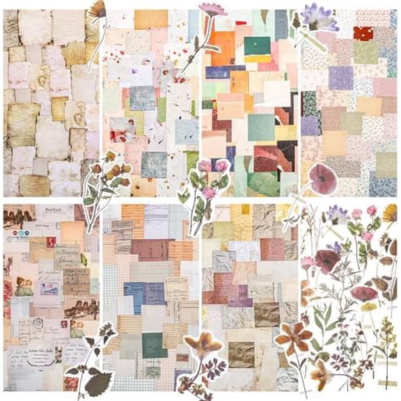 445 Pcs Vintage Scrapbook Paper, Journaling Supplies Kit, Delicate Decorative Paper with Floral Stickers & Multi-Size Scrapbook Paper for Junk Bullet Journal, DIY Collage Art, Vintage Crafts