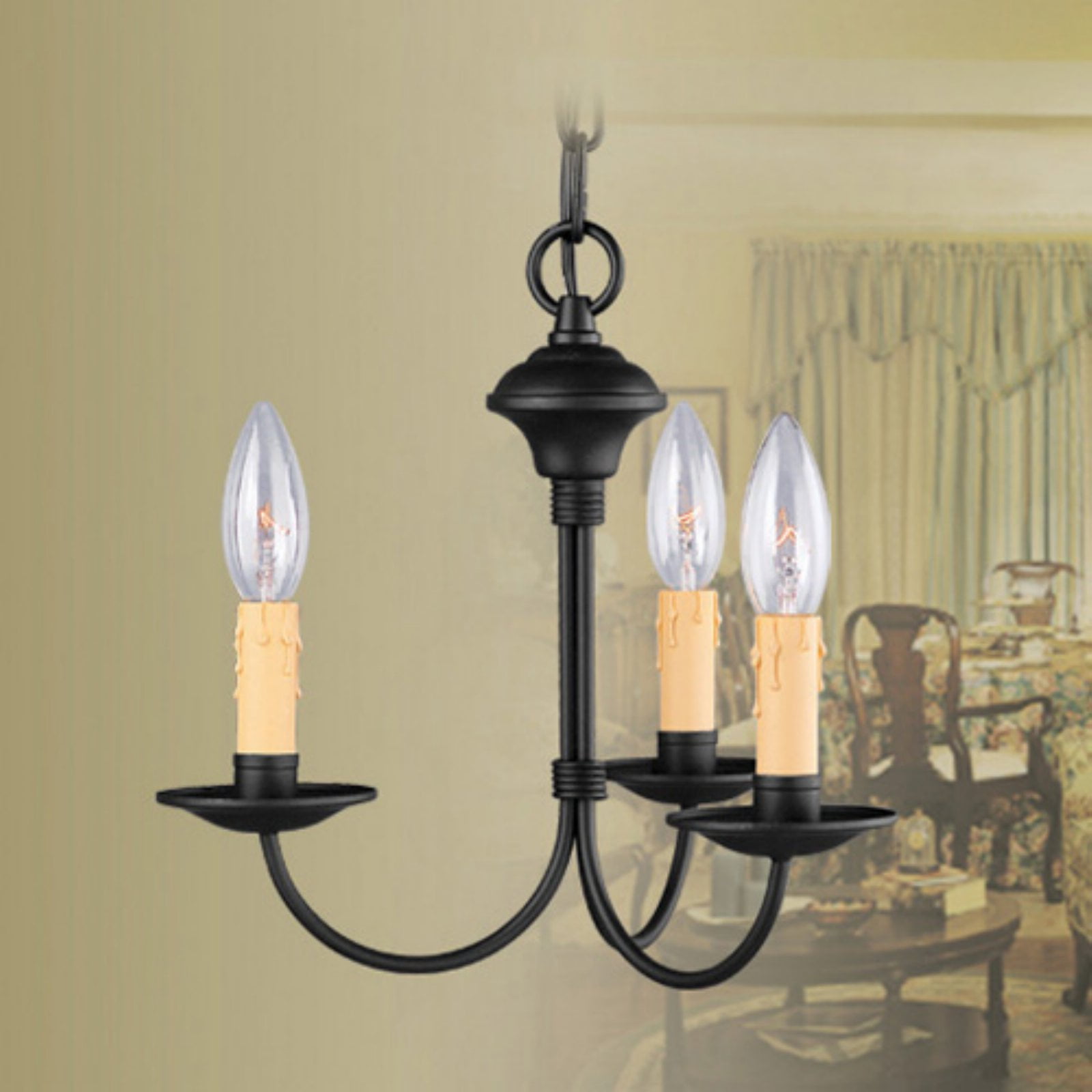 Black 3-Light Mini Chandelier with Candelabra Bulbs