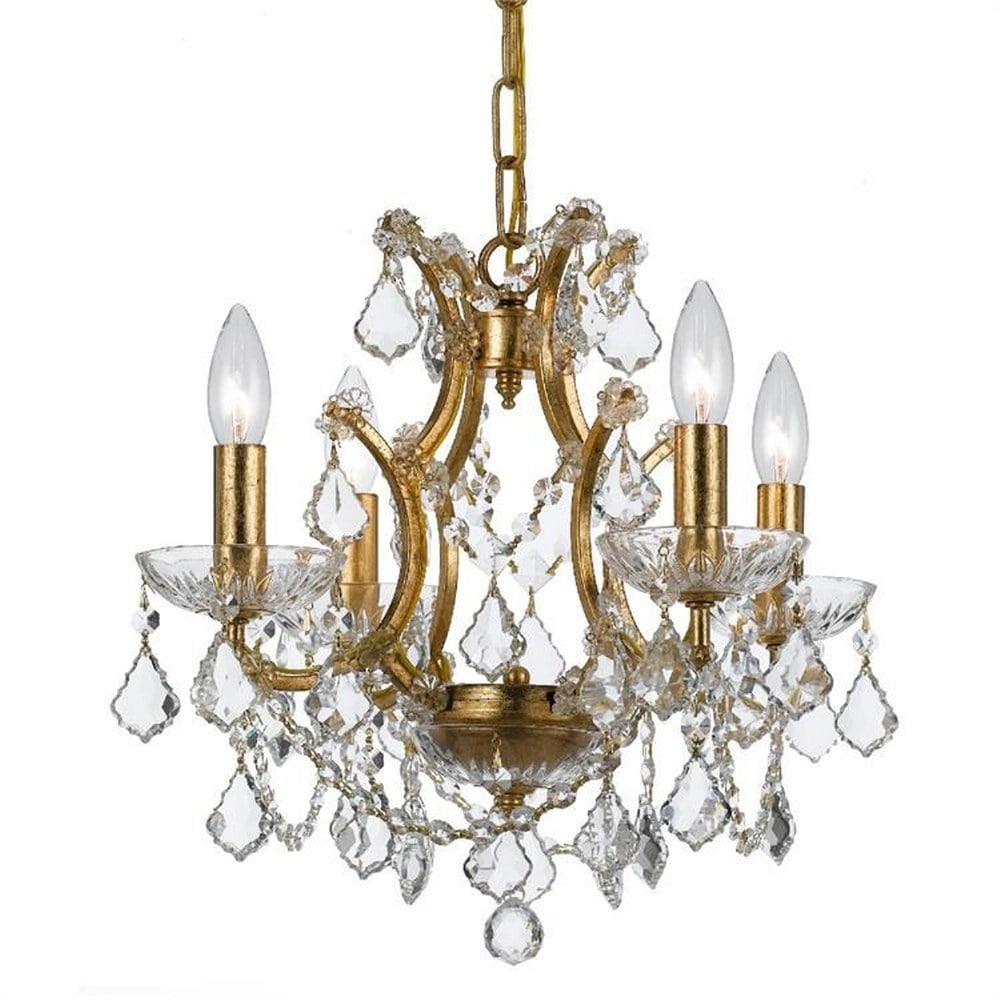 Antique Gold Mini Chandelier with Clear Spectra Crystals