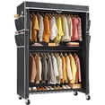 thumbnail image 1 of 445LBS Rolling Clothes Rack with Cover, 81"H Adjustable Wire Portable Closets, Freestanding Wardrobe Closets with Wheels, Black, 1 of 9