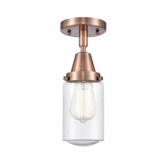 447-1C-AC-G314-Innovations Lighting-Dover-1 Light Flush Mount in Traditional Style Antique Copper Finish with Seedy Glass