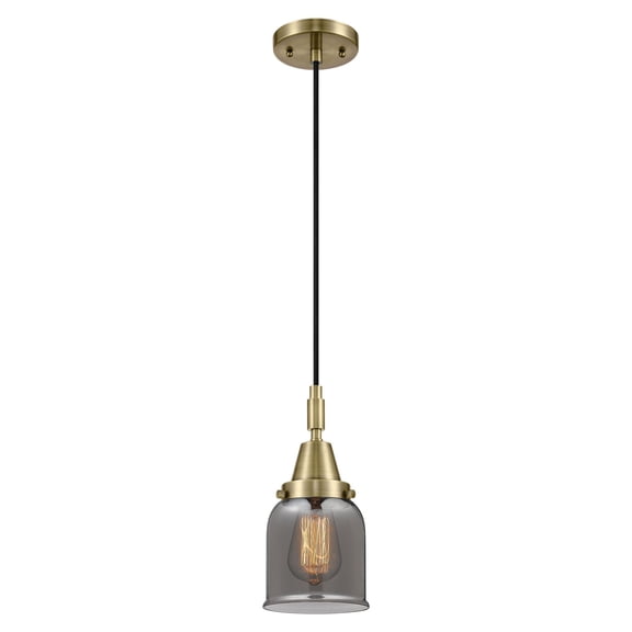 447-1P-AB-G53 Innovations Lighting Bell - 1 Light Cord Hung Mini Pendant-11.13 Inch Tall and 5 Inch Wide-Antique Brass Finish-Light Smoke Glass Color