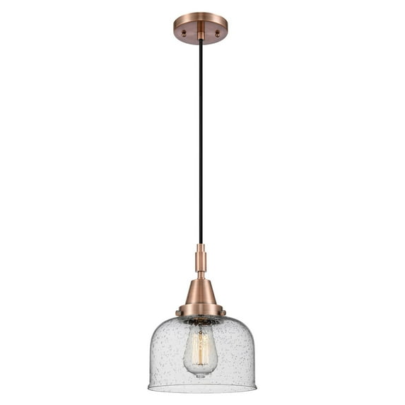447-1P-AC-G74 Innovations Lighting Bell - 1 Light Cord Hung Mini Pendant-11.13 Inch Tall and 8 Inch Wide-Antique Copper Finish-Seedy Glass Color