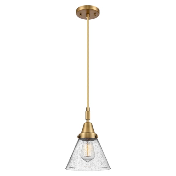 447-1P-BB-G44 Innovations Lighting Cone - 1 Light Cord Hung Mini Pendant-7.75 Inch Wide and 11.13 Inch Tall-Brushed Brass Finish-Seedy Glass Color